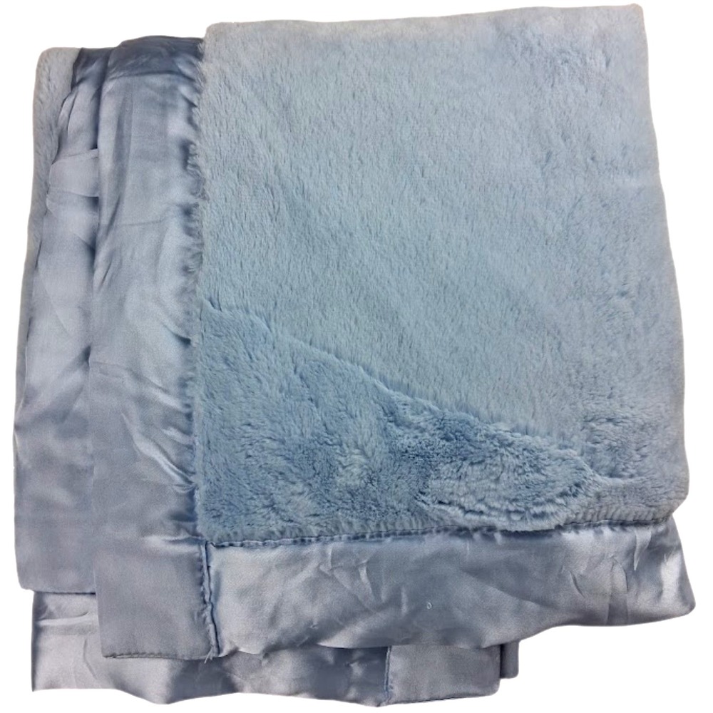 Little Me Solid Blue Plush Baby Blanket Satin Trim Backside 30x40 New Boy